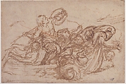 Sea Battle, Pietro da Cortona (Pietro Berrettini) (Italian, Cortona 1596–1669 Rome), Brush and brown wash